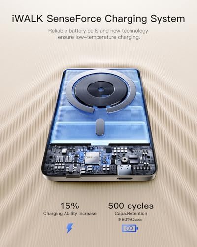 Ultra-Slim i WALK Magnetic Power Bank – 5000 m Ah Wireless Charger with LED Display for i Phone 16/15/14/13/12 Series – Ergonomic Design, Lightweight Portable Battery Pack for On-the-Go Charging