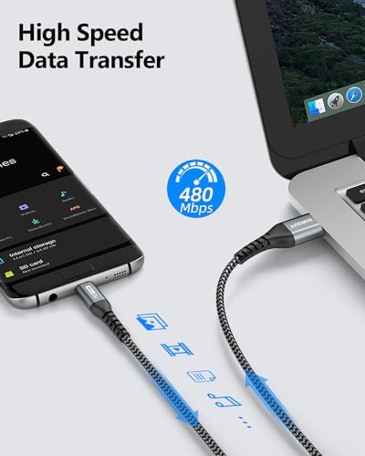 Ultra-Durable 10 FT Micro USB Cable 3-Pack – Fast 18 W Charging & Data Sync for Samsung Galaxy, Android Devices & PS4 – Premium Nylon Braided for Enhanced Flexibility & Strength – Perfect for Home & Office Use