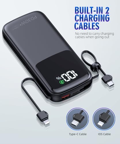 Ultimate 15,000 m Ah Portable Power Bank with Integrated AC Plug and Dual Output Cables – PD 30 W Fast Charging for i Phone, i Pad, and All Devices – Lightweight, Compact Design with LED Battery Indicator for On-the-Go Charging Solutions