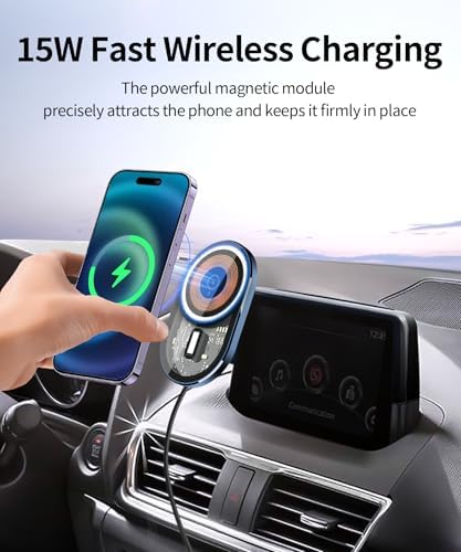 Wireless Charging car Phone Holder for Mazda 3 2014-2016/Mazda CX-3 2016-2021 Accessories 7 inch Screen Fixed Clip,360° Rotation car Phone Mount Compatible with MagSafe – Enhanced Compatibility and Speed