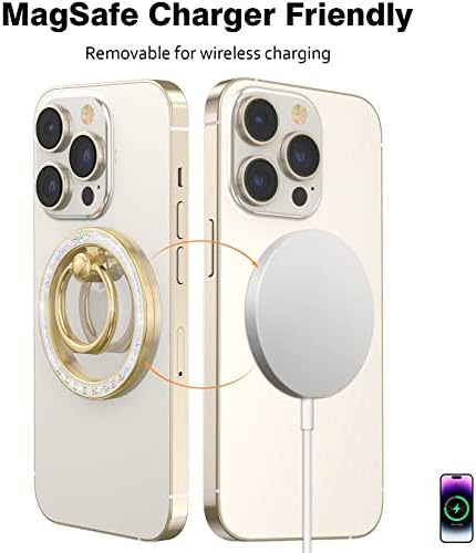 Allengel Bling Silver Magnetic Phone Grip – Stylish Mag Safe-Compatible Ring Holder & Kickstand for i Phone and Smartphones – 360-Degree Rotation, Secure Grip, and Elegant Design for Effortless Hands-Free Experience