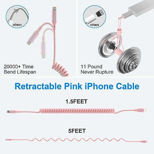 Revolutionize Your Charging Experience with the MFi Certified Pink Coiled i Phone Lightning Cable – 3 FT USB C to Lightning Car Charger for Fast Data Sync and Enhanced Compatibility with i Phone 14, 13, 12, 11 Pro Max, Mini, SE, XS, XR, X, 8, 7, 6, 5 – Tangle-Free and Stylish Accessory for On-the-Go Connectivity