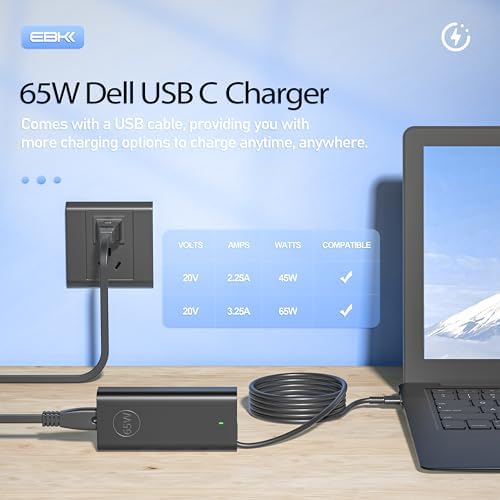 High-Performance 65 W USB C Charger for Dell Latitude & XPS Series – Fast Charging Laptop Adapter with Enhanced Portability and Smart Safety Features for Effortless On-the-Go Use