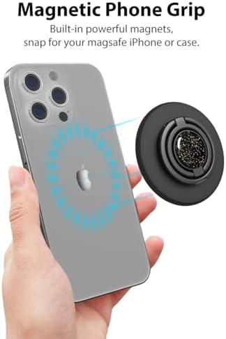 Revolutionary Mag Safe Magnetic Phone Grip and Kickstand – Sleek Black Weave Ring Holder for Ultimate Hands-Free Convenience and Effortless Wireless Charging – Dual Functionality for Enhanced Security and Stability, Perfect for i Phone Users on the Go