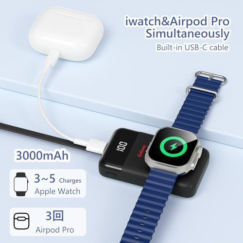 Compact 3000 m Ah Wireless Magnetic Charger for Apple Watch & i Phone – Fast Charging Power Bank with Built-in USB-C Cable, Perfect Travel Gift for SE/Ultra/1-9 Series & i Phone 15/16, Sleek White Design for Effortless Power On-the-Go