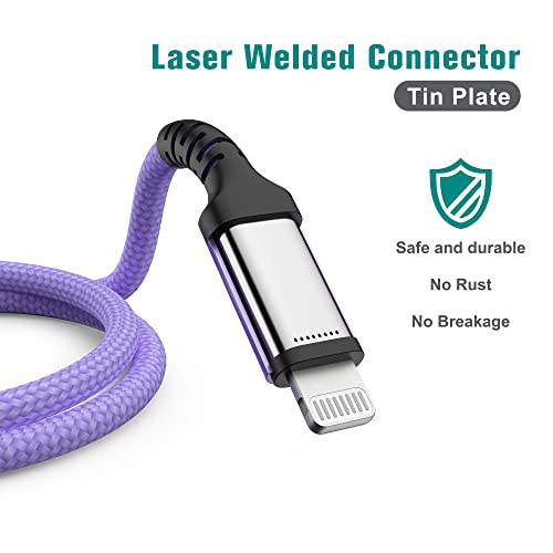 Apple C94 MFi Certified USB-C to Lightning Braided Charging Cable – 6 Ft Durable Nylon, Fast Charge for i Phone 14/13/12/11 Pro, Air Pods, and i Pad – Vibrant Purple for Enhanced Style and Performance