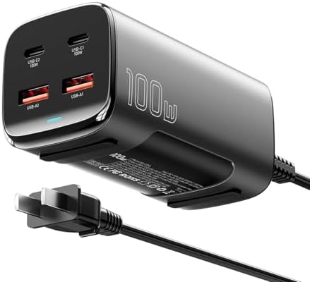 Essager 100 W Ga N USB-C Fast Charger – High-Efficiency 4-Port Travel Power Station for Mac Book, i Phone, i Pad Pro, & Samsung Devices – Universal Compatibility with Advanced Safety Features for On-the-Go Charging