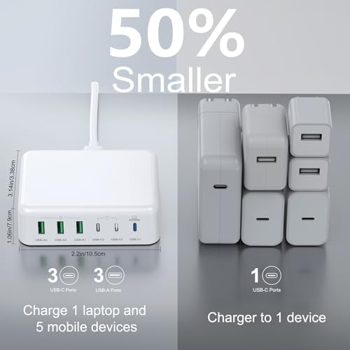 Power Up Your Devices with the Ultimate 150 W USB-C Fast Charging Hub – 6-Port Power Adapter for Mac Book Pro, i Phone 16/15 Pro Max & Air Pods 4 – High-Efficiency PD Technology for Rapid Multi-Device Charging – Compact & Reliable Wall Charger for Home, Office, and Travel Needs
