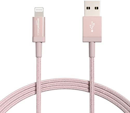 Amazon Basics Rose Gold 6-Foot USB-A to Lightning Charging Cable – 2-Pack MFi Certified Nylon Braided Cord for i Phone 14, 13, 12, 11, X, XS, Pro Max, Plus & i Pad – Durable, Fast Charging, Tangle-Resistant Solution for Home, Office & Travel