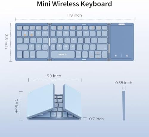 Portable Tri-Fold Bluetooth Keyboard with Touchpad – Rechargeable Multi-Device Wireless Companion for Laptops, i Pads, and Smartphones – Perfect Travel Accessory for Windows, i OS & Android Users – Enhance Your On-the-Go Productivity