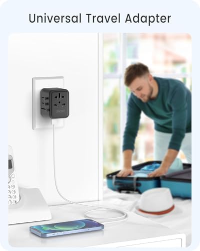 LENCENT 20 W Fast Charging Universal Travel Adapter – Compact International Power Converter with Dual USB and USB Type-C Ports – Ultimate Solution for Worldwide Device Charging in USA, UK, EU, and AUS (Black) – Reliable and Safe Charging for Global Explorers