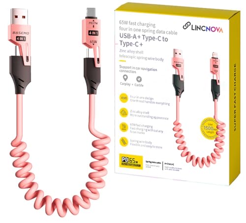 4-in-1 Supercharging Cable for Apple Devices – High-Speed USB-C & Type-C Charging Solution with Durable Spring Wire Design for Mac Book, i Pad, i Phone – Portable Multi-Functional Charging Accessory for Effortless Power Delivery