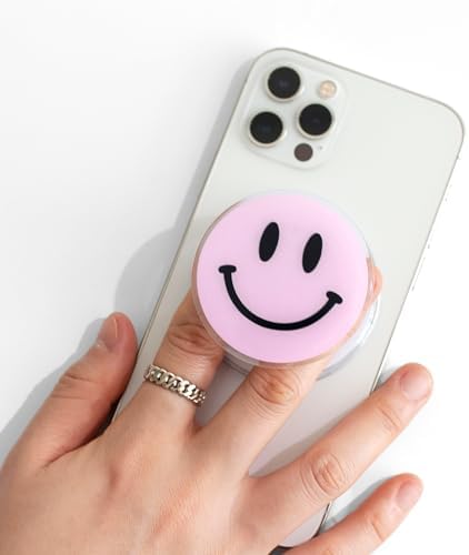 Magsafe Compatible Mobile Phone Grip Stand Holder Cute Smile Face Shape Expandible Collapsible for Kindle Smartphone Tablet Cell Phone Accessory (Baby Pink) – Enhanced Compatibility and Speed