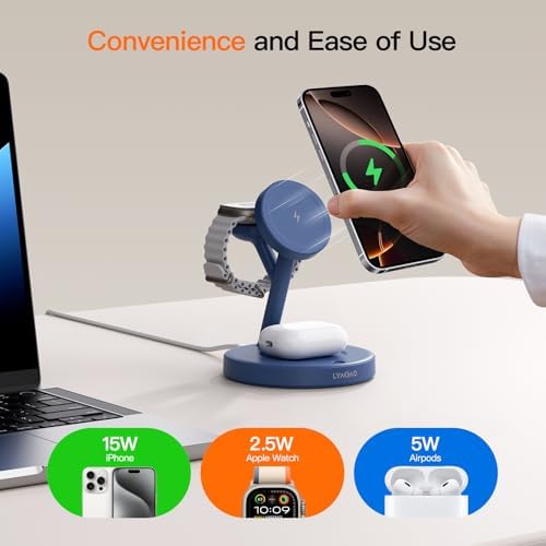 2025 US Edition 3-in-1 Wireless Charging Station for Apple: High-Speed 15 W Mag-Safe Charger Dock for i Phone 16/15/14/13/12, Air Pods, and Apple Watch – Superior Compatibility and Fast Charging Solution