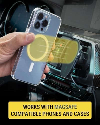 Scosche MPQ6 DV-SP Magnetic Phone Mount with 15 W Wireless Fast Charger – Hands-Free Dashboard & Vent Holder for i Phone 12/13/14/15/16 Series & Mag Safe Cases – Ultimate Safety and Accessibility for Drivers on the Go