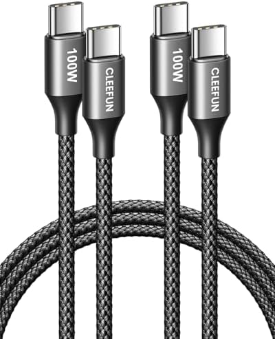 CLEEFUN 10 ft USB C to USB C Cable 100 W – High-Speed Charging 2-Pack for i Phone 16/15 Pro Max, Galaxy S25/S24/S23, Mac Book, i Pad & USB-C Devices – Enhanced Durability & Flexibility for Seamless Power Delivery and Data Transfer