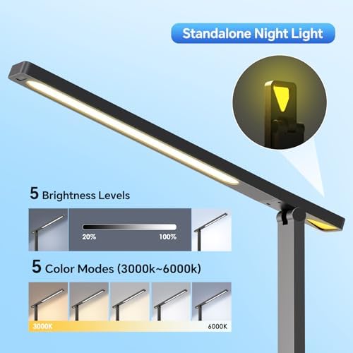 Versatile Power Strip Lamp with USB Charging: 2 AC Outlets, 1 USB-A & 1 Type-C Port, Adjustable Brightness Desk Lamp for Home Office & Dorm Room, 5 ft Extension Cord with Surge Protection for Ultimate Device Safety