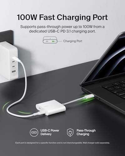 Belkin USB-C Dual Port Hub: High-Speed 100 W Power Delivery & USB 3.2 Gen2 for Effortless Data Transfer and Rapid Charging – Perfect for i Phone, i Pad, Nintendo Switch & More – Stylish White Design for Maximum Compatibility and Portability