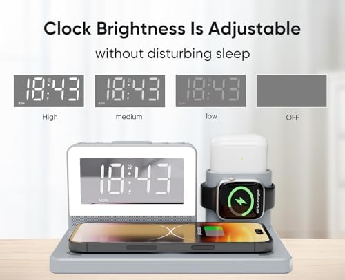 Revolutionize Your Charging Routine with the 7-in-1 Wireless Fast Charging Station – All-in-One Alarm Clock Dock for i Phone, Samsung Galaxy, Apple Watch & Air Pods – Enhanced Speed, Sleek Design, and Safety Features for Ultimate Convenience