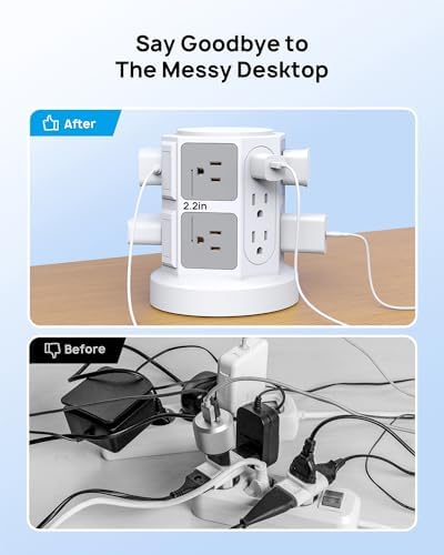 TROND Tower Surge Protector Power Strip – 14 Spacious Outlets & 4 Fast USB Ports (2 USB-C) – 2100 Joules Surge Defense – 6 Feet Versatile Extension Cord for Home Office & Dorm Setup – Streamlined Design for Optimal Charging Efficiency and Device Safety