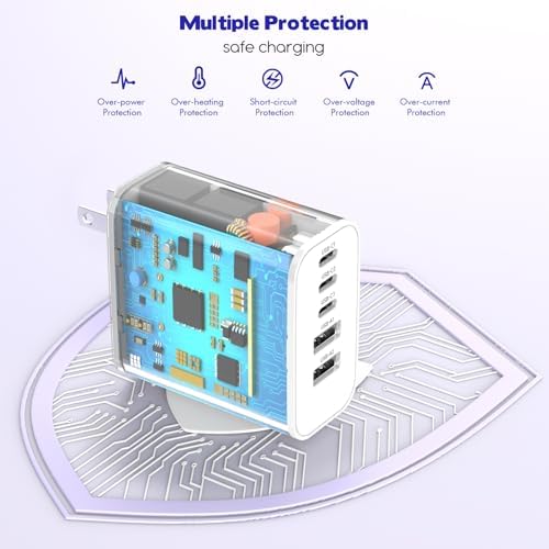 Power Up Your Devices with the i Phone 16 Fast Charger Block: 2-Pack 60 W USB Charging Adapter with 5 Ports and 6 FT Woven Cable for Rapid Charging of i Phone 16, i Pad Pro/Air/Mini – Enhanced Efficiency and Universal Compatibility for Multi-Device Charging