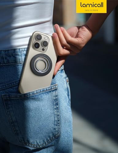 Lamicall 360° Rotatable Magnetic Phone Ring Holder for Mag Safe – Lightweight Grip & Kickstand Compatible with i Phone 12/13/14/15/16 Series, Misty Black – Enhanced Magnetic Strength and Flexibility for Secure One-Handed Use and Wireless Charging Convenience