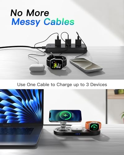 Effortless Power: Enhanced 3-in-1 Magnetic Charging Station for Apple Devices – Fast Wireless Charger for i Phone 16/15/14/13/12, Air Pods Pro & Apple Watch Series in Elegant White – Ultimate Compatibility & Streamlined Charging Experience
