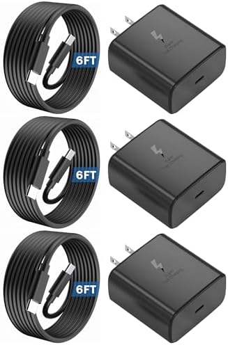 45 W Ultra-Fast USB C Charger Set for Samsung Galaxy Devices – 3-Pack with 6 ft Cables – Optimal Charging Solution for Galaxy S25/S24/S23/S22/Note 10 – Enhanced Safety Features for Home & Travel Use – Maximize Your Device’s Efficiency and Convenience