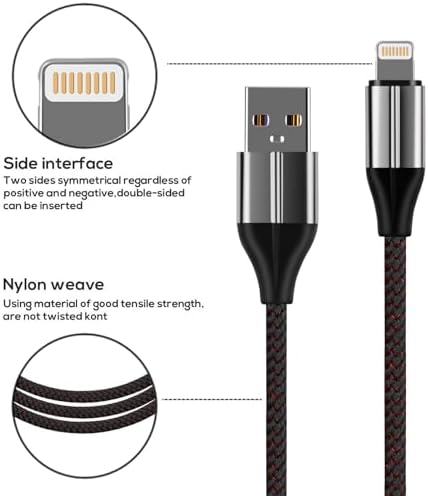 MFi Certified 6-Foot Nylon Braided i Phone Charger Cable Pack – Fast Charging Lightning Cords for i Phone 11, Pro, X, Xs Max, XR, 8 Plus, 7 Plus, 6 & i Pad – Enhanced Durability and Flexibility for Home & Office Use – Tangle-Free Design in Sleek Black Finish