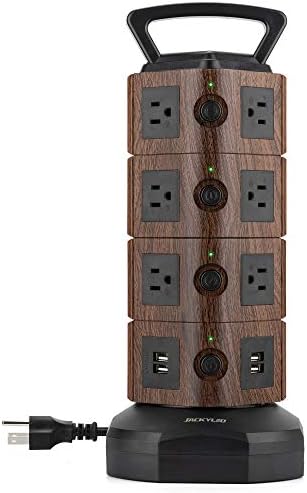 JACKYLED Power Strip Tower Surge Protector with 12 Outlets and 6 USB Ports (2 USB-C) – High-Speed Charging Station with 1050 Joules Protection, 1625 Watts, 6.5 ft Extension Cord for Enhanced Home Office Efficiency and Device Safety
