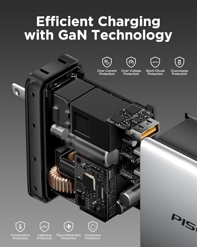 PISEN 140 W Ga N USB-C Fast Charger – High-Efficiency 3-Port Power Adapter with PD3.1 Technology, Foldable Design & 6 FT Type-C Cable for Rapid Charging of Mac Book, Laptops, i Phone & Samsung Devices – Ultimate Charging Solution for Professionals and Travelers