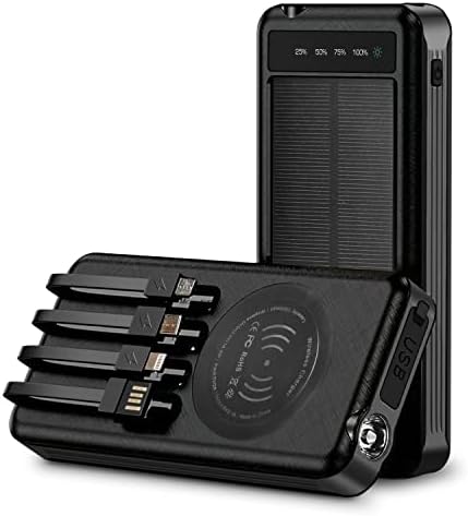 Ultimate Outdoor Solar Power Bank – 10000 m Ah Waterproof & Dustproof Portable Charger with Built-in Cables, Wireless Charging, LED Flashlight & Digital Indicator for Adventure-Ready Performance and Fast Device Compatibility