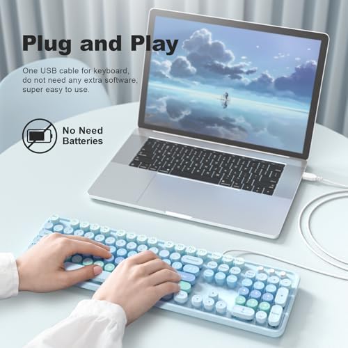 Retro-Inspired Full Size Typewriter Keyboard with Number Pad – Wired USB Keyboards for Windows 7, 8, 10, 11 | Enhance Your Typing Experience with Classic Charm and Modern Efficiency | Perfect for Home and Office Use