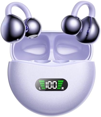 Revolutionary Open Ear Sport Earbuds with Smart LED Charging Case – Bluetooth 5.4 Wireless Headphones for Ultimate Comfort and Connectivity – Touch-Control Design in Trendy Medium Purple – Ideal for Running, Fitness, and Everyday Activities – Stay Aware and Engaged While Enjoying Your Favorite Music