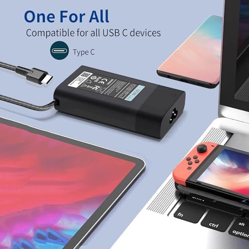 Ultra-Slim 65 W HP USB-C Laptop Charger – Fast Travel Adapter for Envy X360, Spectre X360, Elitebook & More – Universal Compatibility with 11 ft Power Cord – Enhanced Safety with Overcharge Protection – Ideal Replacement for HP, Lenovo, Dell, and Chromebook Devices – Perfect for Professionals on the Go – CE/FCC/ROHS/UL Certified