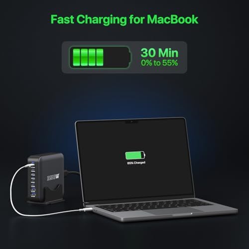 Ultimate 350 W Ga N USB C Charging Station Hub – 8-Port Fast Charger for Smartphones, Tablets, and Laptops | PD100 W & 65 W Outputs | Universal Compatibility with Samsung, i Phone, Google, Mac Book Pro/Air | Compact Design for Home & Office Use | Enhanced Energy Efficiency