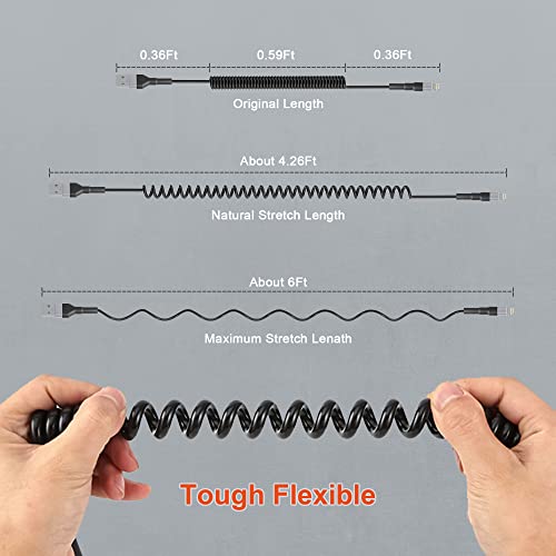 Elevate Your Drive: Premium Coiled Lightning Cable for Apple Carplay – MFi Certified, Short USB to Lightning Charger with Data Sync and LED Indicator, Retractable Design for Ultimate Portability and Fast Charging for i Phone, i Pad, and i Pod