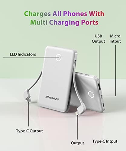 Compact 6000 m Ah Portable Power Bank with Built-in Cable – Lightweight Fast Charging External Battery for i Phone and Android – Ultimate Travel Companion for On-the-Go Charging Efficiency