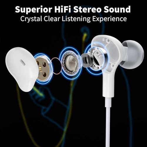 Magnetic USB C Earbuds for Samsung Galaxy S24 Ultra, S23 FE, S22, S21, A54, A53 & i Phone 16, 15 Pro Max – Noise Isolating Wired Headphones with Microphone and Volume Control for Enhanced Audio Experience – Perfect for Music Lovers and Professionals