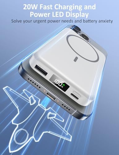 Ultimate 5-in-1 Mag Safe Battery Pack – 10,000 m Ah Portable Charger with Built-in Cable for Fast USB-C Charging | Compatible with i Phone 16/15/14/13 Pro/Pro Max & Samsung Series | Enhanced Magnetic Hold & Versatile Multi-Device Charging Solution | Ideal for On-the-Go Power Needs
