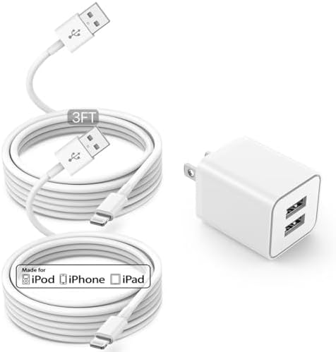 Ultra-Fast Dual Port USB Wall Charger with 10-Foot Lightning Cable – Apple MFi Certified i Phone Charging Solution, Perfect for i Phone 12/11/XR/Xs/8/7/6/SE/i Pad – Compact & Efficient Power Delivery for Home and Travel