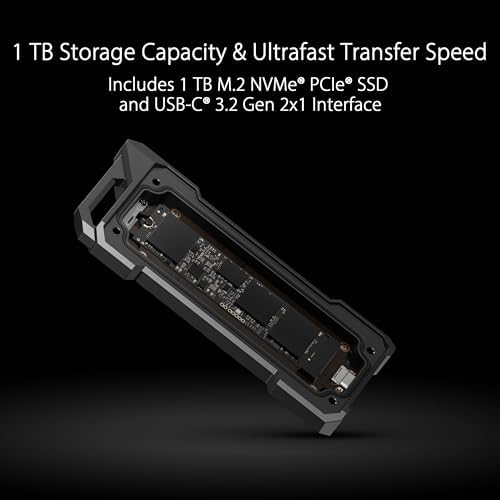 ASUS TUF Gaming A1 External M.2 NVMe SATA PCIe SSD Enclosure – Ultra-Fast USB-C Storage Solution with M.2 Q-Latch, IP68 Waterproof & Dustproof Design, Perfect for PS5 and Xbox Gamers, Enhanced Drop Resistance, Sleek Black Finish for Optimal Performance and Reliability
