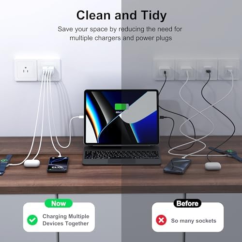 40 W USB-C Power Hub Duo: Versatile Fast Charging Station with 4 Ports for i Phone, i Pad, Air Pods & Apple Watch – Compact Travel Charger with Safety Features for Efficient Device Charging