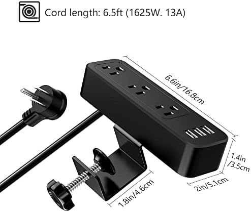 Maximize Workspace Efficiency with JSVER Desk Clamp Power Strip – 3 AC Outlets & Dual USB Ports, 6.5 ft Extension Cord for Home Office & Workshop – Seamless Desk Organization & Rapid Charging Solution