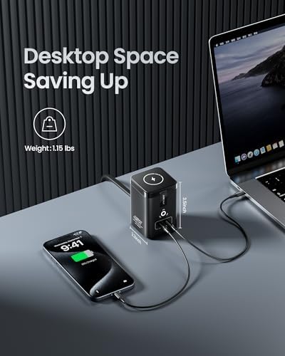 PISEN 4-in-1 Mag-Safe Wireless Charger – 45 W Ga N Multi-Device Charging Station for i Phone, Samsung & Air Pods – Fast, Qi-Certified Magnetic Dock for Effortless Charging & Clutter-Free Workstation Setup