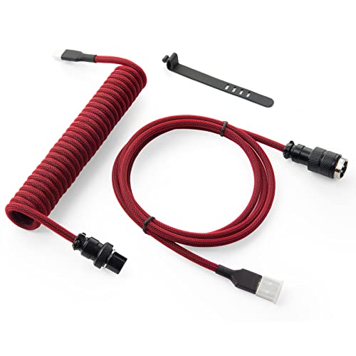 GUNMJO Pro Custom Coiled USB C Cable for Gaming Keyboards – Premium Double-Sleeved Mechanical Keyboard Accessory with Detachable Metal Aviator, 1.5 m USB-C to USB-A in Sleek Carbon Black – Ultimate Speed, Durability, and Aesthetic Upgrade for Gamers