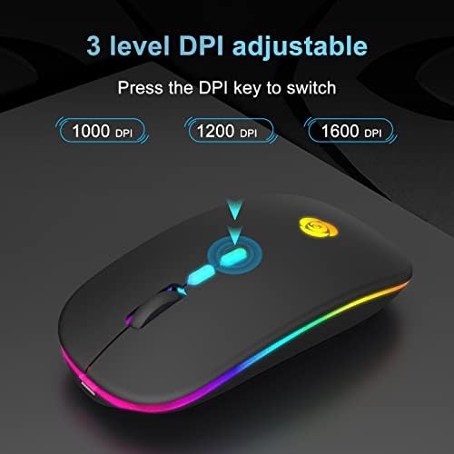Upgrade Your Workflow with the CC Store LED Wireless Mouse – Dual Connection Modes (Bluetooth & 2.4 GHz), Ultra-Silent Rechargeable Design, Adjustable DPI Settings for Precision, Ergonomic Slim Profile, USB-C Adapter Included – Perfect for Laptops, Mac Books, PCs, Tablets, and i Pads (Black-Red)