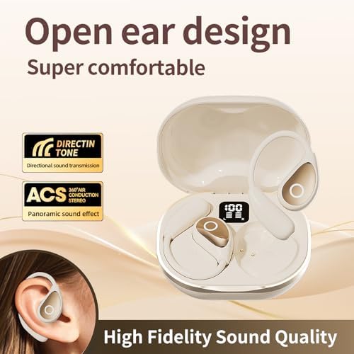Revolutionize Your Workout with Wireless Open Ear Headphones – Cutting-Edge Bluetooth 5.4, Superior Hi-Fi Audio, Perfect for Running and Sports, Extended Battery Life, Comfortable Ergonomic Design in Chic Beige – Stay Engaged with Your Surroundings While Enjoying Premium Sound!