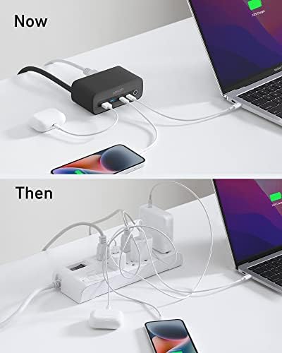 Anker 525 7-in-1 Power Hub – High-Efficiency USB C Charging Station with 65 W Fast Charging, 3 AC Outlets, Dual USB A & C Ports, and 5 ft Extension Cord – Sleek Aurora White Design for Ultimate Device Versatility and Workspace Organization