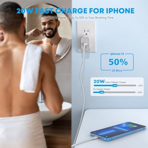 Swift Charge 20 W USB-C Charger for i Phone 15 & i Pad – 6 FT Cable Included – Rapid Power Solution for i Phone 16 Pro Max, i Pad Pro, Mini & Air – Lightweight, Durable, and Versatile Charging Block for All Your Devices – Say Goodbye to Long Wait Times with Enhanced Compatibility and Safety Features
